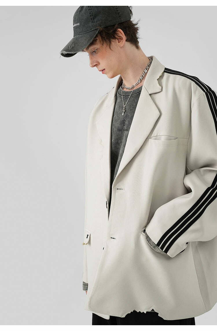 BJHG Striped Blazer - Y2K Summer Grunge, 90s Retro Fashion, Y2K Party & Club Outfits