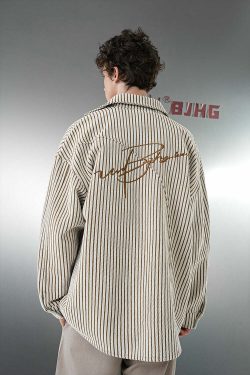 BJHG Striped Button-Up Long Sleeve - Y2K Summer Grunge, 90s Retro, Pastel Goth, Y2K Club Outfit