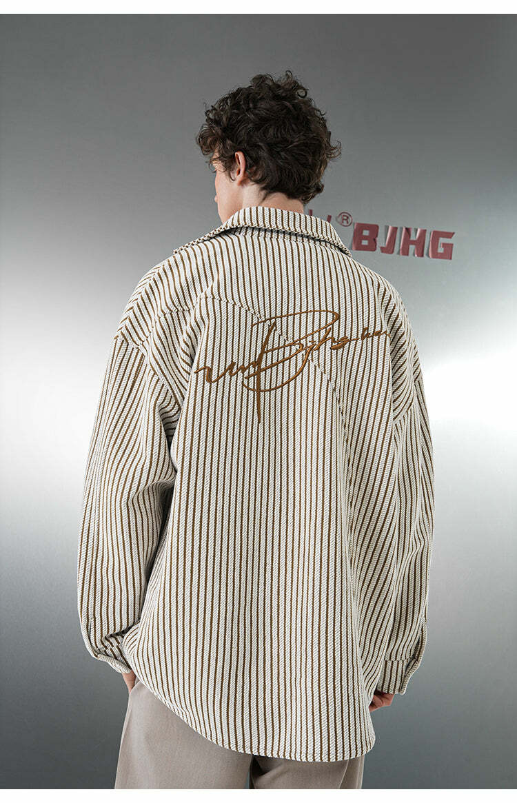 BJHG Striped Button-Up Long Sleeve - Y2K Summer Grunge, 90s Retro, Pastel Goth, Y2K Club Outfit