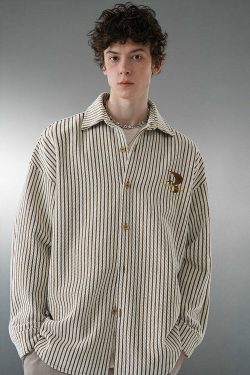 BJHG Striped Button-Up Long Sleeve - Y2K Summer Grunge, 90s Retro, Pastel Goth, Y2K Club Outfit