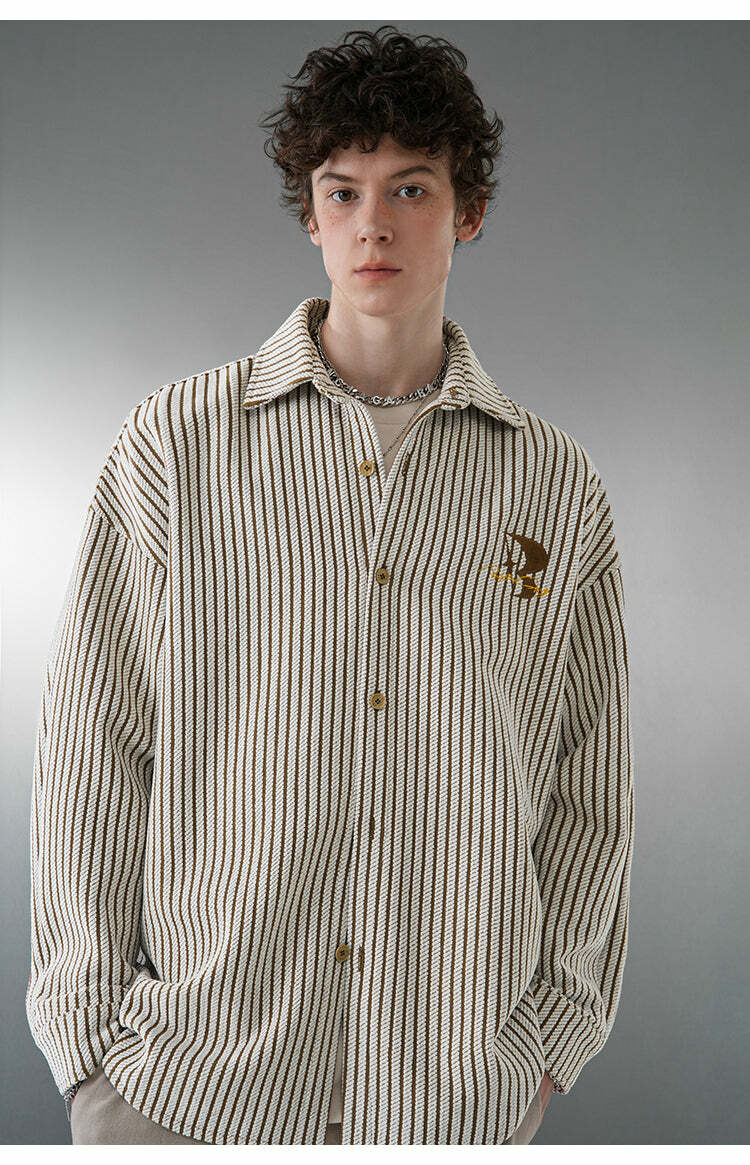 BJHG Striped Button-Up Long Sleeve - Y2K Summer Grunge, 90s Retro, Pastel Goth, Y2K Club Outfit
