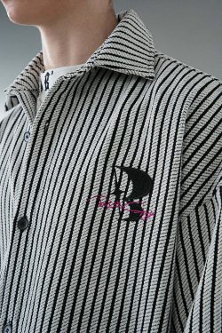 BJHG Striped Button-Up Long Sleeve - Y2K Summer Grunge, 90s Retro, Pastel Goth, Y2K Club Outfit