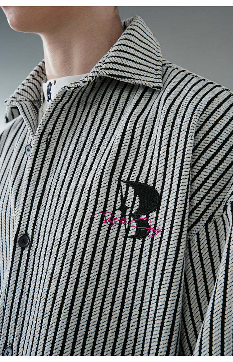 BJHG Striped Button-Up Long Sleeve - Y2K Summer Grunge, 90s Retro, Pastel Goth, Y2K Club Outfit