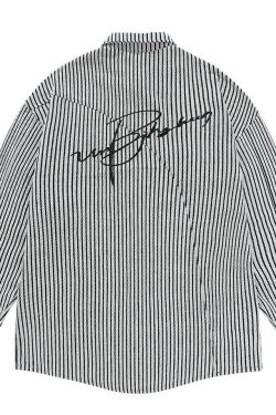 BJHG Striped Button-Up Long Sleeve - Y2K Summer Grunge, 90s Retro, Pastel Goth, Y2K Club Outfit