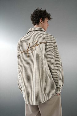 BJHG Striped Button-Up Long Sleeve - Y2K Summer Grunge, 90s Retro, Pastel Goth, Y2K Club Outfit
