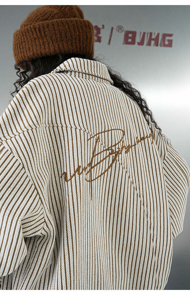 BJHG Striped Button-Up Long Sleeve - Y2K Summer Grunge, 90s Retro, Pastel Goth, Y2K Club Outfit