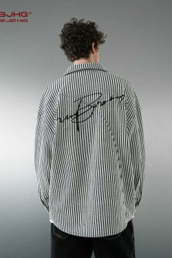 BJHG Striped Button-Up Long Sleeve - Y2K Summer Grunge, 90s Retro, Pastel Goth, Y2K Club Outfit