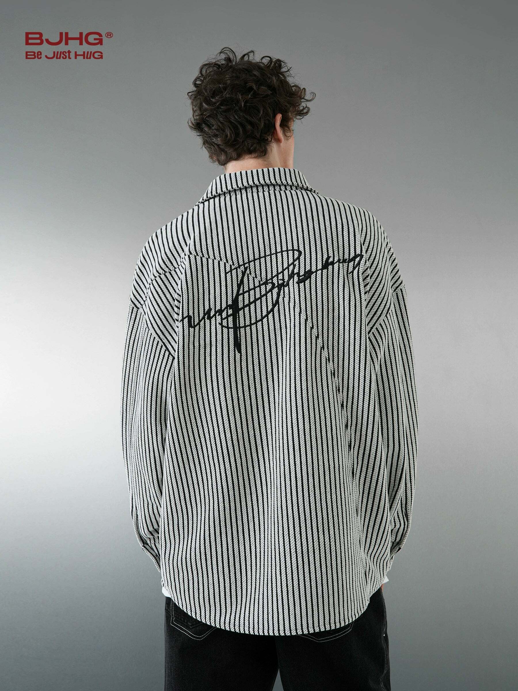 BJHG Striped Button-Up Long Sleeve - Y2K Summer Grunge, 90s Retro, Pastel Goth, Y2K Club Outfit