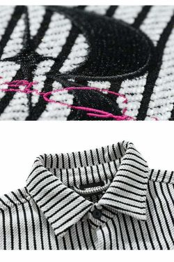 BJHG Striped Button-Up Long Sleeve - Y2K Summer Grunge, 90s Retro, Pastel Goth, Y2K Club Outfit