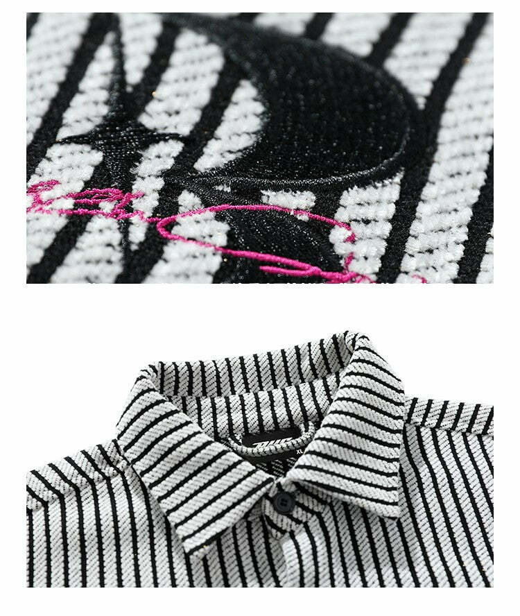 BJHG Striped Button-Up Long Sleeve - Y2K Summer Grunge, 90s Retro, Pastel Goth, Y2K Club Outfit