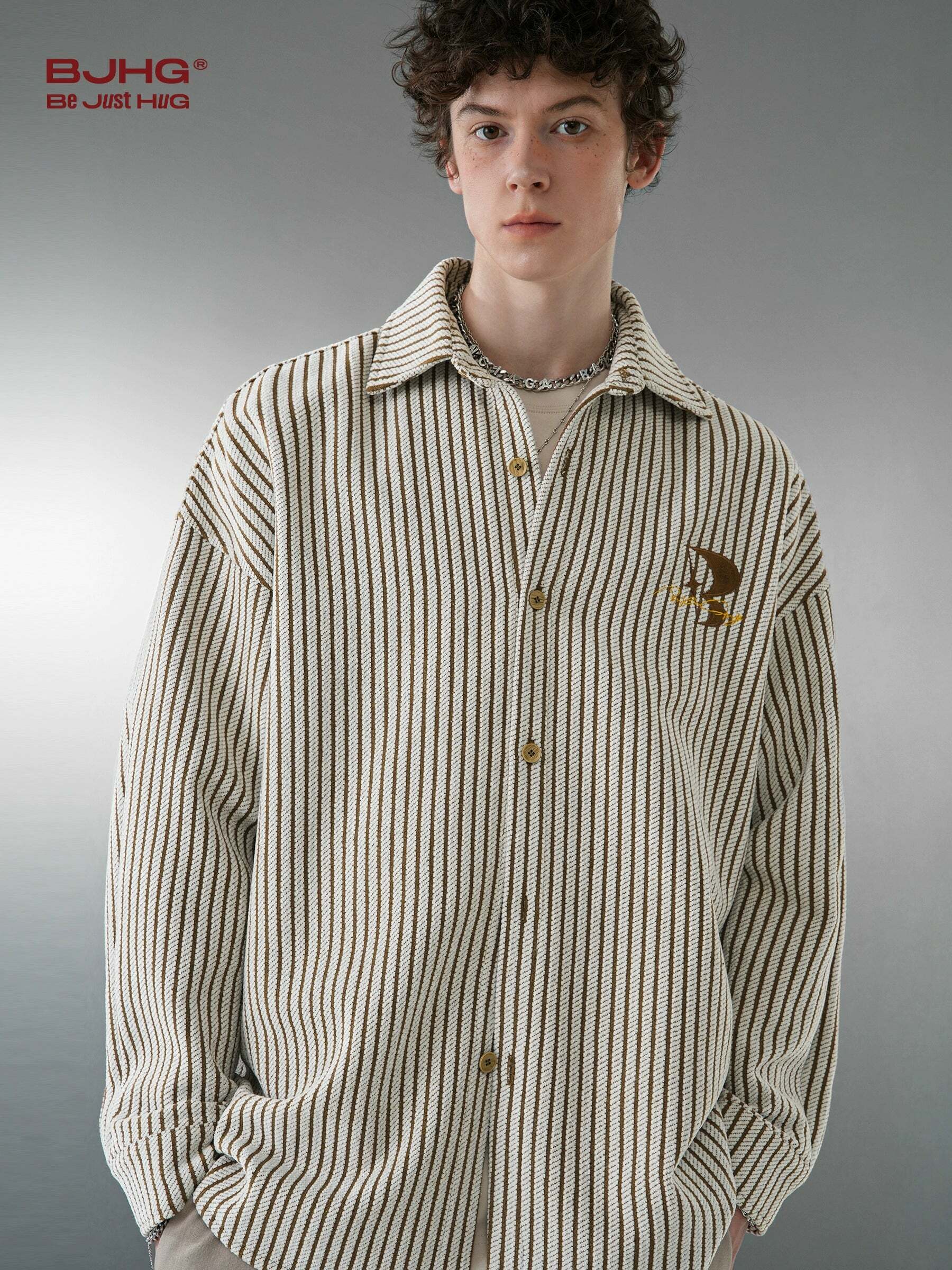 BJHG Striped Button-Up Long Sleeve - Y2K Summer Grunge, 90s Retro, Pastel Goth, Y2K Club Outfit