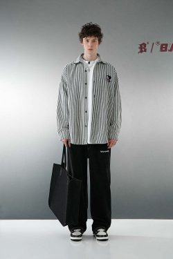 BJHG Striped Button-Up Long Sleeve - Y2K Summer Grunge, 90s Retro, Pastel Goth, Y2K Club Outfit