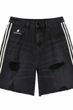BJHG Striped Denim Shorts - Y2K Summer Grunge, 90s Retro, Y2K Club & Party Outfits