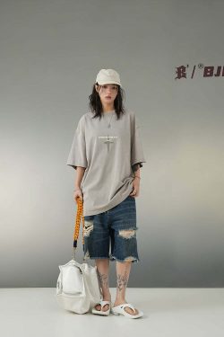 BJHG Striped Denim Shorts - Y2K Summer Grunge, 90s Retro, Y2K Club & Party Outfits