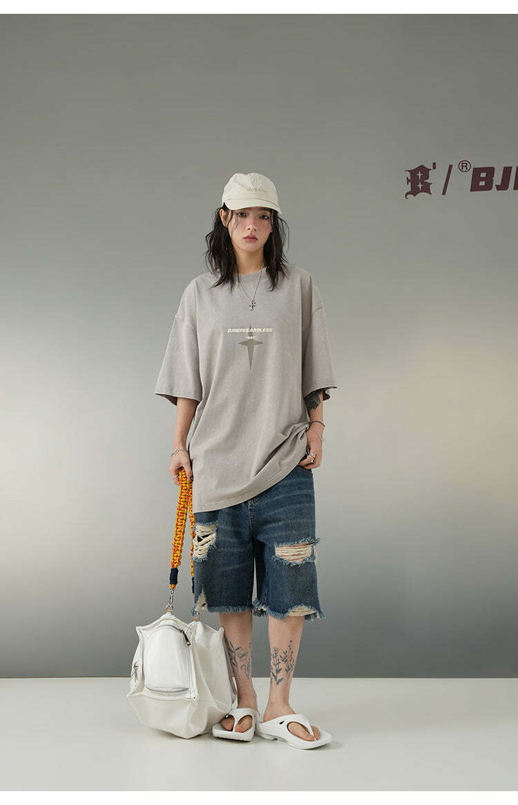 BJHG Striped Denim Shorts - Y2K Summer Grunge, 90s Retro, Y2K Club & Party Outfits