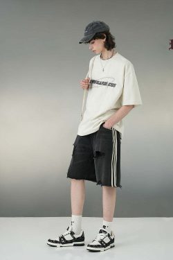 BJHG Striped Denim Shorts - Y2K Summer Grunge, 90s Retro, Y2K Club & Party Outfits