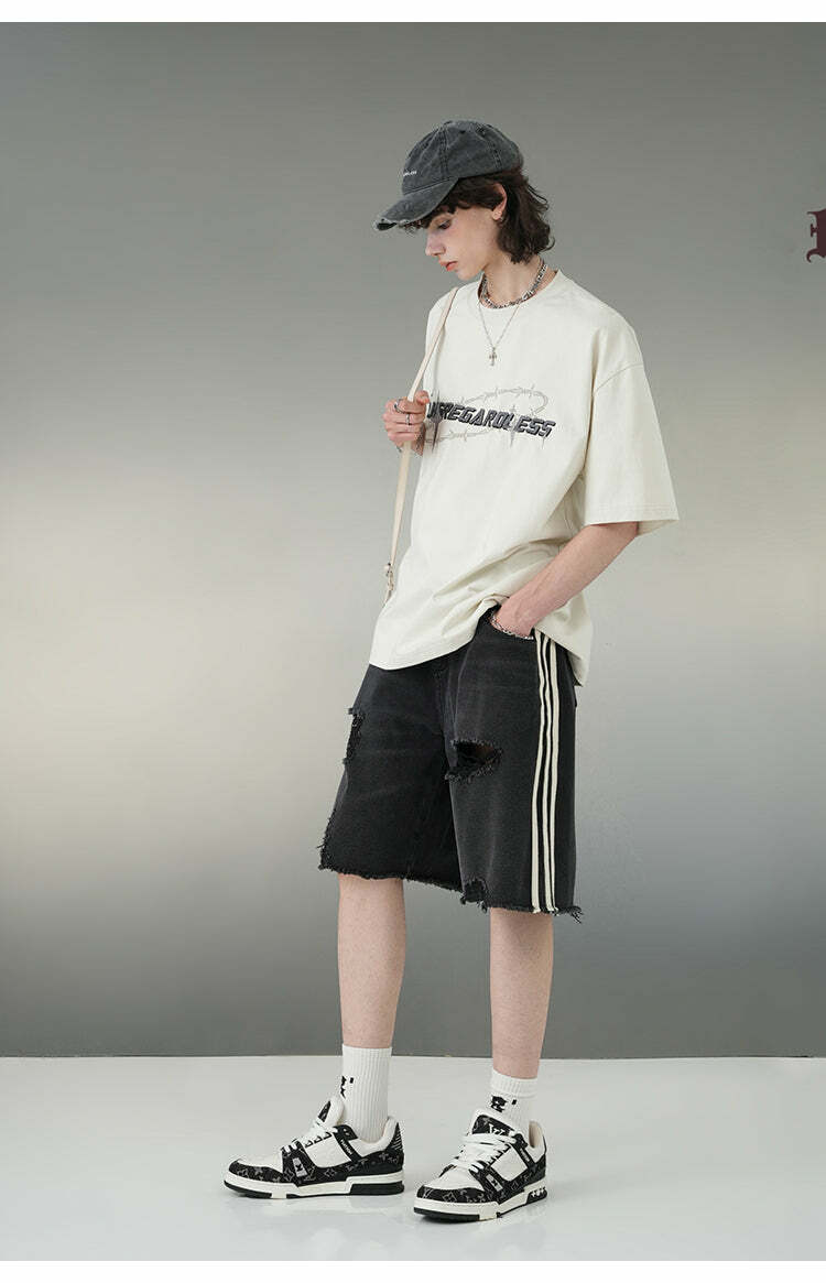 BJHG Striped Denim Shorts - Y2K Summer Grunge, 90s Retro, Y2K Club & Party Outfits