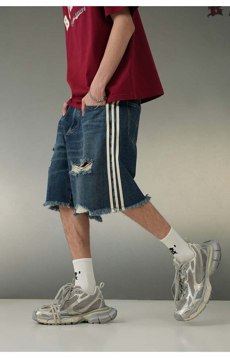BJHG Striped Denim Shorts - Y2K Summer Grunge, 90s Retro, Y2K Club & Party Outfits