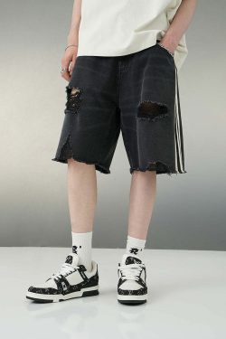 BJHG Striped Denim Shorts - Y2K Summer Grunge, 90s Retro, Y2K Club & Party Outfits