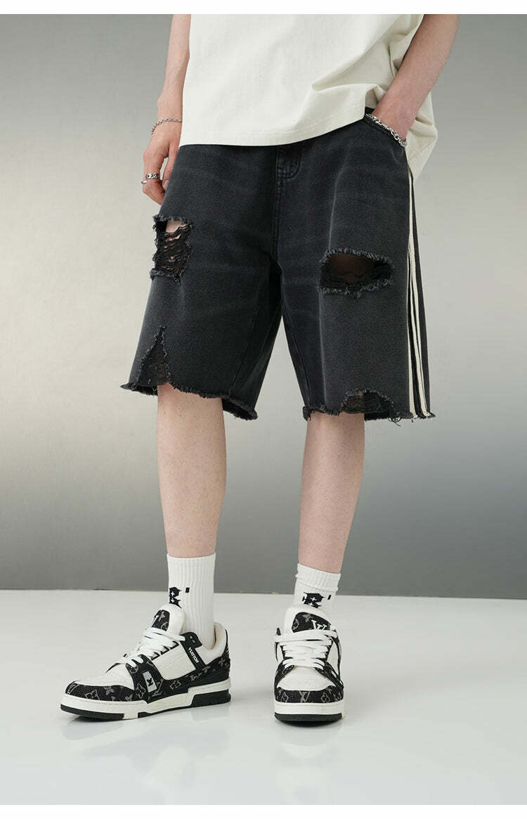 BJHG Striped Denim Shorts - Y2K Summer Grunge, 90s Retro, Y2K Club & Party Outfits
