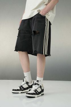 BJHG Striped Denim Shorts - Y2K Summer Grunge, 90s Retro, Y2K Club & Party Outfits