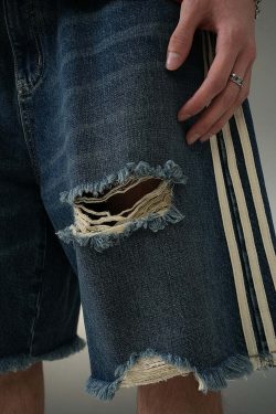 BJHG Striped Denim Shorts - Y2K Summer Grunge, 90s Retro, Y2K Club & Party Outfits
