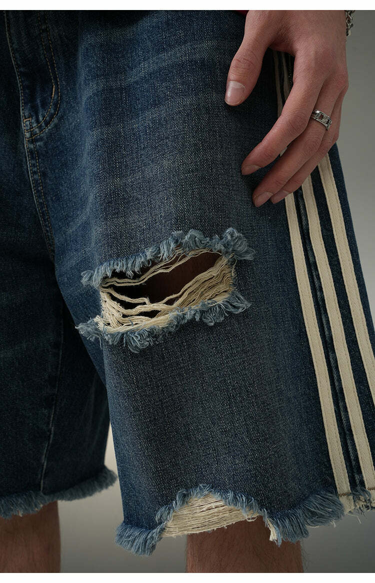 BJHG Striped Denim Shorts - Y2K Summer Grunge, 90s Retro, Y2K Club & Party Outfits