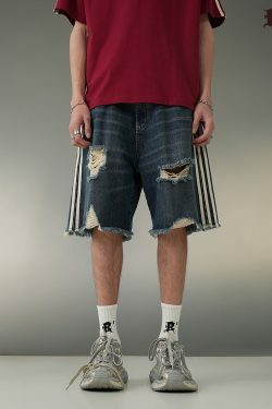 BJHG Striped Denim Shorts - Y2K Summer Grunge, 90s Retro, Y2K Club & Party Outfits