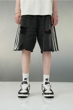 BJHG Striped Denim Shorts - Y2K Summer Grunge, 90s Retro, Y2K Club & Party Outfits
