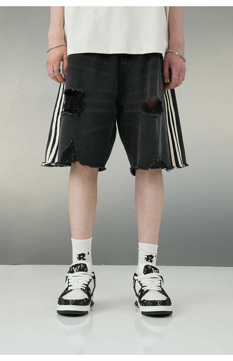 BJHG Striped Denim Shorts - Y2K Summer Grunge, 90s Retro, Y2K Club & Party Outfits