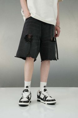 BJHG Striped Denim Shorts - Y2K Summer Grunge, 90s Retro, Y2K Club & Party Outfits