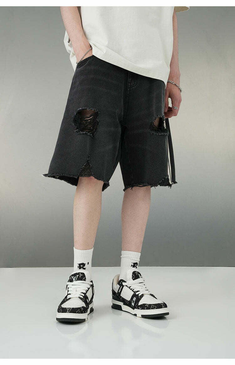 BJHG Striped Denim Shorts - Y2K Summer Grunge, 90s Retro, Y2K Club & Party Outfits