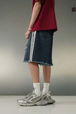 BJHG Striped Denim Shorts - Y2K Summer Grunge, 90s Retro, Y2K Club & Party Outfits