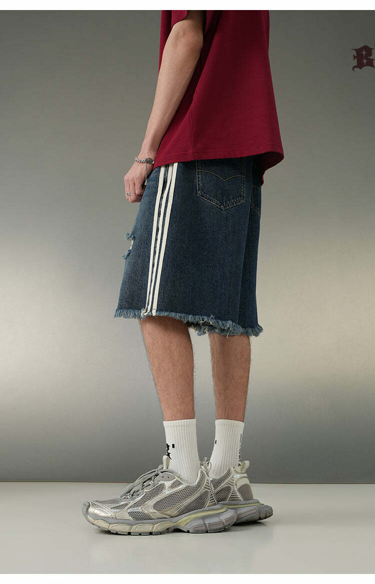 BJHG Striped Denim Shorts - Y2K Summer Grunge, 90s Retro, Y2K Club & Party Outfits