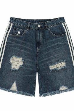 BJHG Striped Denim Shorts - Y2K Summer Grunge, 90s Retro, Y2K Club & Party Outfits