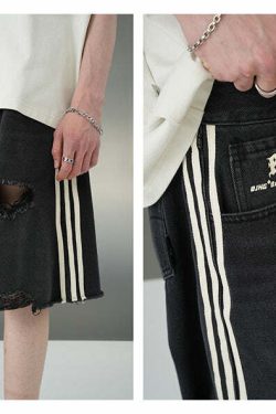 BJHG Striped Denim Shorts - Y2K Summer Grunge, 90s Retro, Y2K Club & Party Outfits