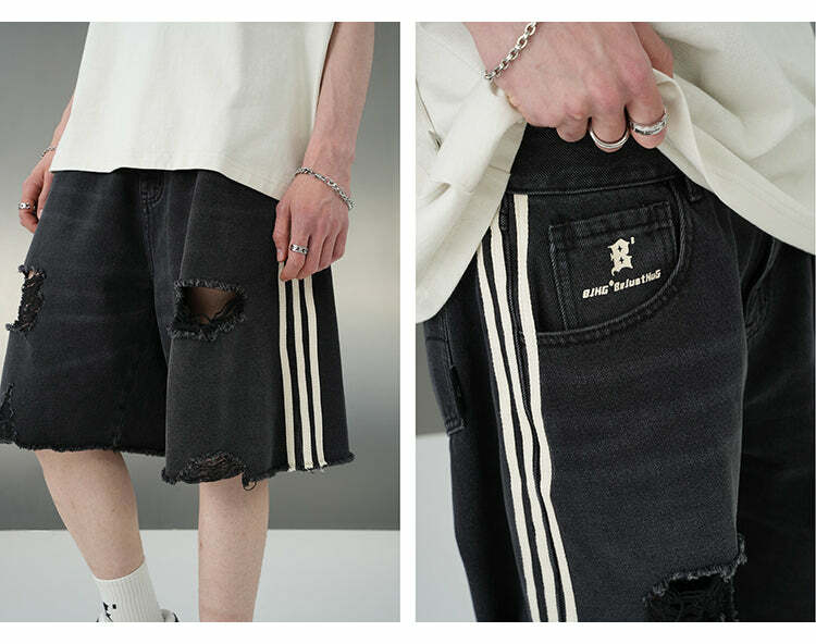 BJHG Striped Denim Shorts - Y2K Summer Grunge, 90s Retro, Y2K Club & Party Outfits