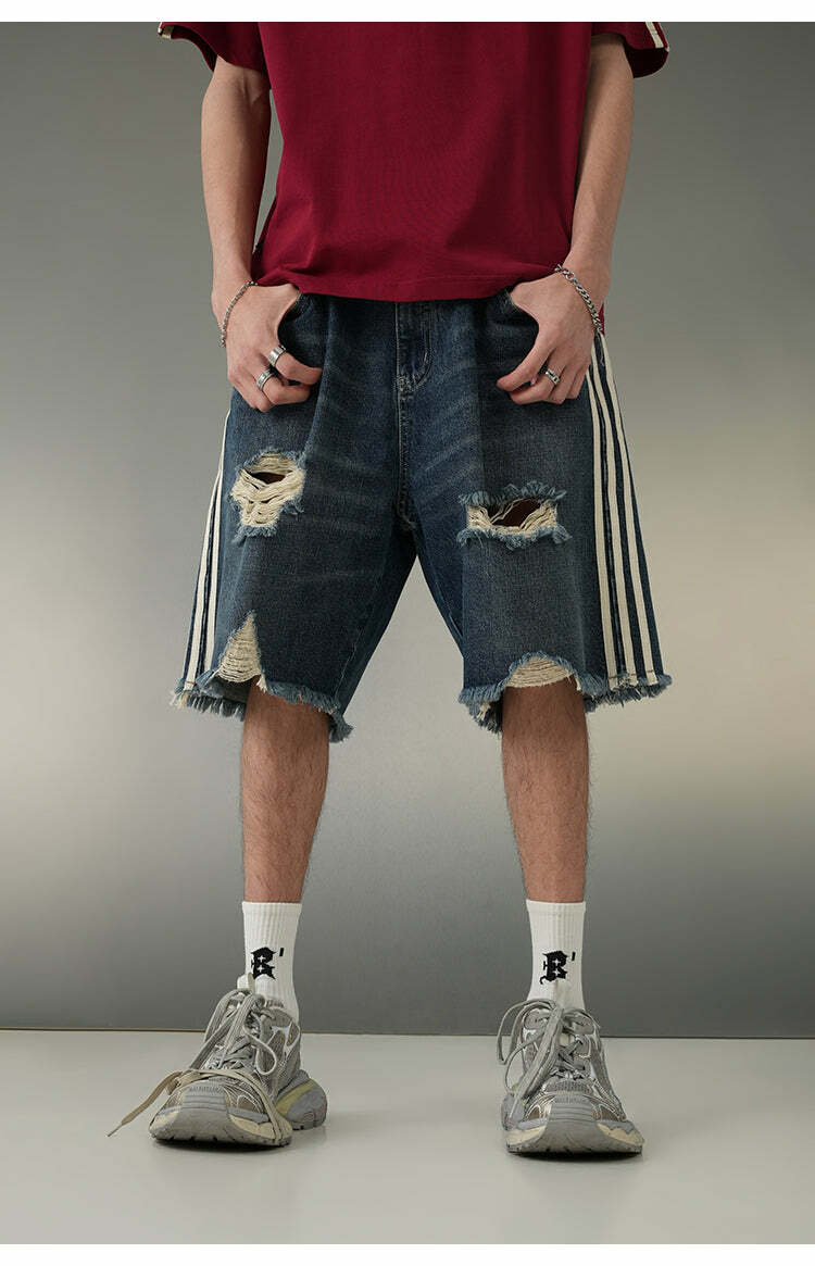 BJHG Striped Denim Shorts - Y2K Summer Grunge, 90s Retro, Y2K Club & Party Outfits