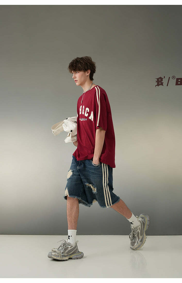 BJHG Striped Denim Shorts - Y2K Summer Grunge 90s Fashion Retro Hip Hop Y2K Club Outfit