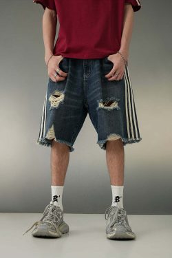 BJHG Striped Denim Shorts - Y2K Summer Grunge 90s Fashion Retro Hip Hop Y2K Club Outfit