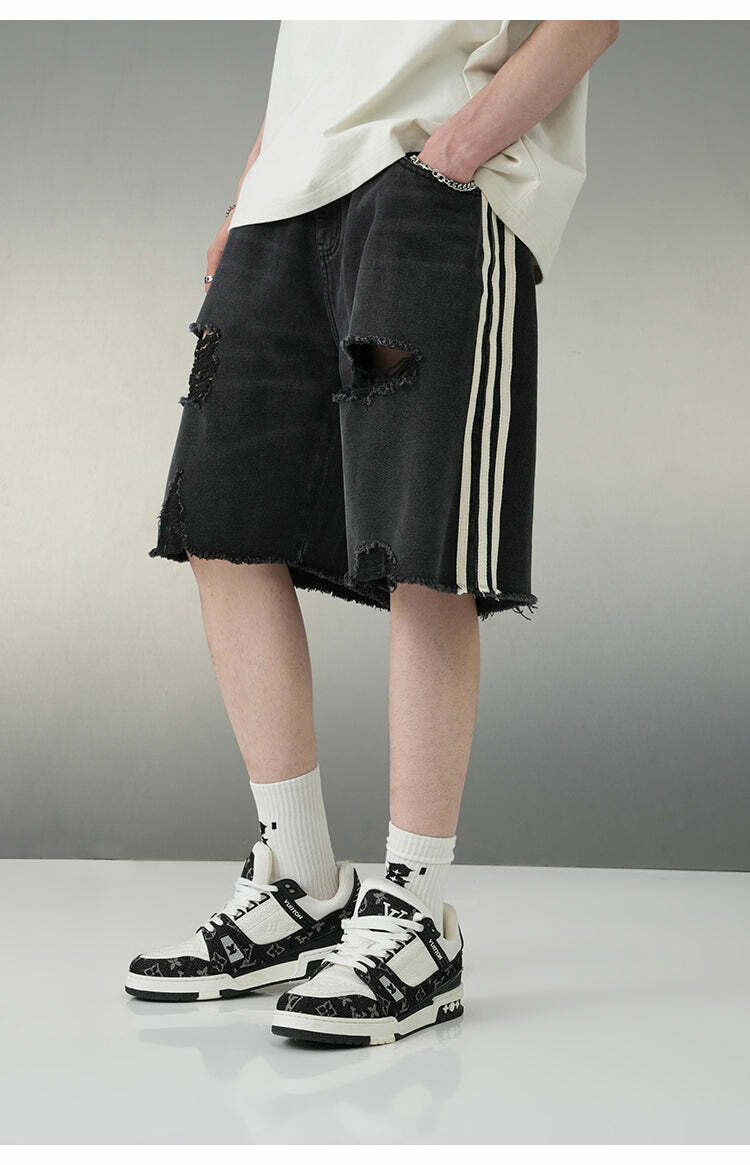 BJHG Striped Denim Shorts - Y2K Summer Grunge 90s Fashion Retro Hip Hop Y2K Club Outfit