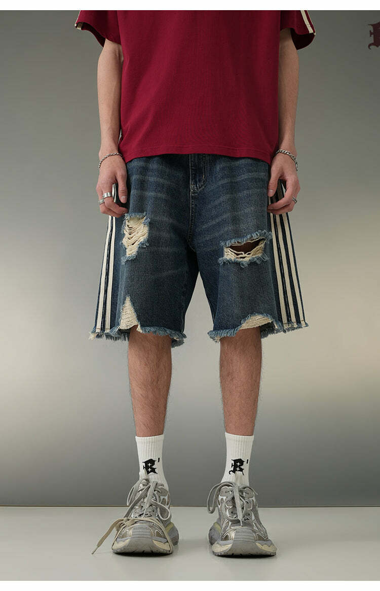 BJHG Striped Denim Shorts - Y2K Summer Grunge 90s Fashion Retro Hip Hop Y2K Club Outfit
