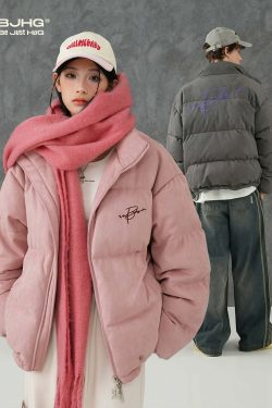 BJHG Suede Puffer Jacket - Y2K Grunge, 90s Retro, Summer Outfits, Pastel Goth, Hip Hop Fashion