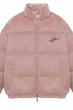 BJHG Suede Puffer Jacket - Y2K Grunge, 90s Retro, Summer Outfits, Pastel Goth, Hip Hop Fashion