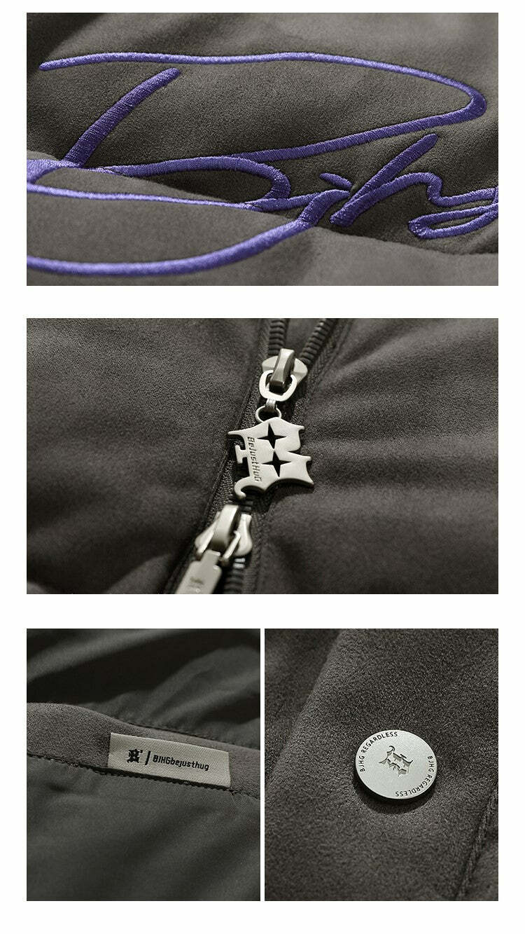 BJHG Suede Puffer Jacket - Y2K Grunge, 90s Retro, Summer Outfits, Pastel Goth, Hip Hop Fashion