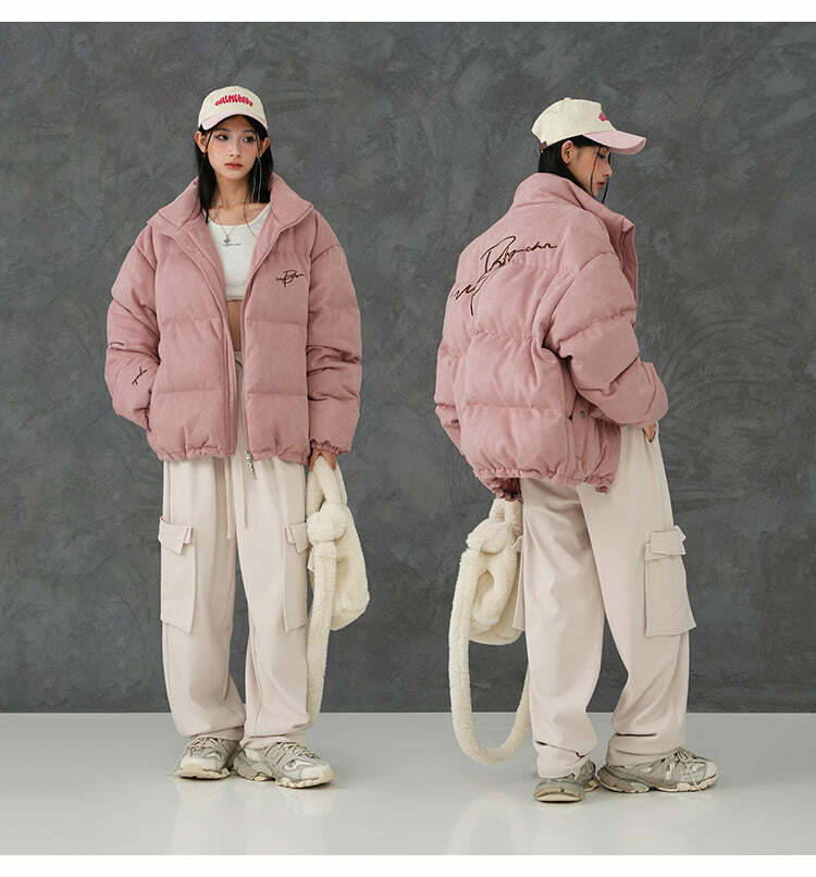 BJHG Suede Puffer Jacket - Y2K Grunge, 90s Retro, Summer Outfits, Y2K Club & Party Fashion
