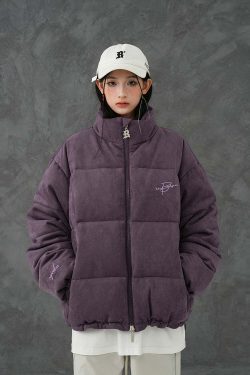 BJHG Suede Puffer Jacket - Y2K Grunge, 90s Retro, Summer Outfits, Y2K Club & Party Fashion