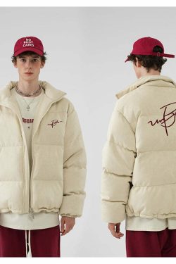 BJHG Suede Puffer Jacket - Y2K Grunge, 90s Retro, Summer Outfits, Y2K Club & Party Fashion
