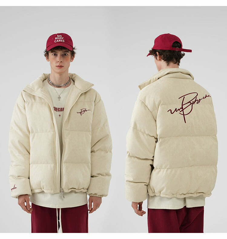 BJHG Suede Puffer Jacket - Y2K Grunge, 90s Retro, Summer Outfits, Y2K Club & Party Fashion