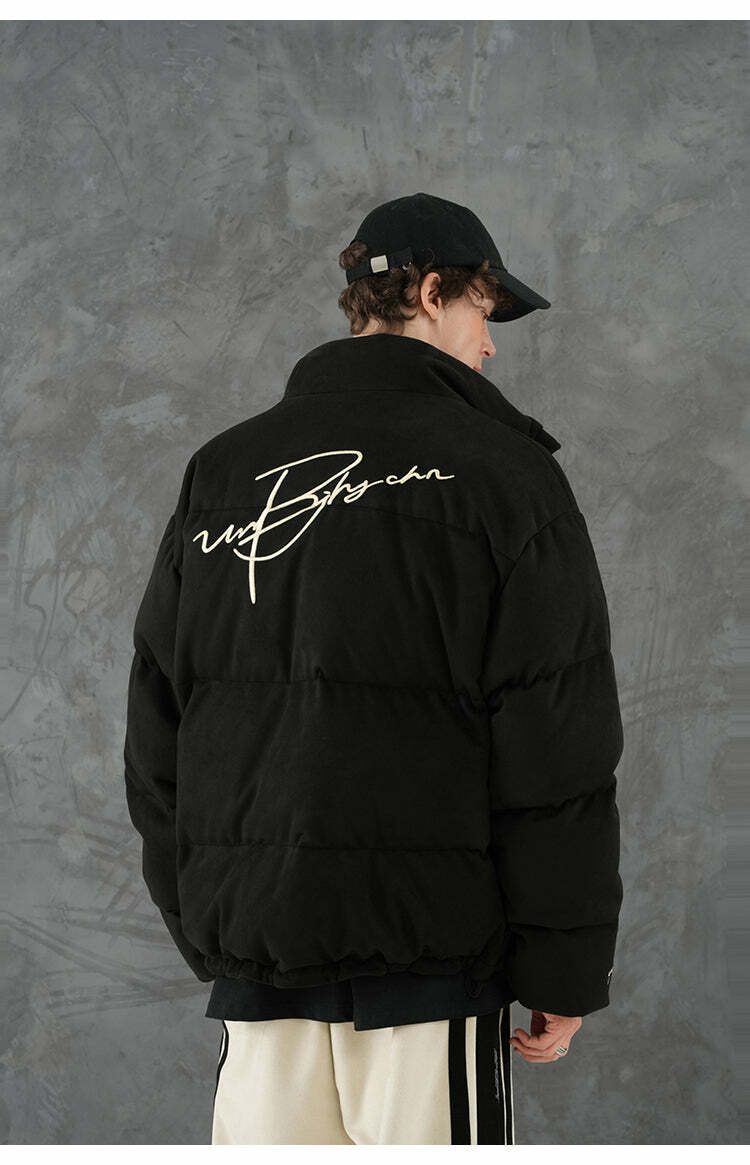BJHG Suede Puffer Jacket - Y2K Grunge, 90s Retro, Summer Outfits, Y2K Club & Party Fashion